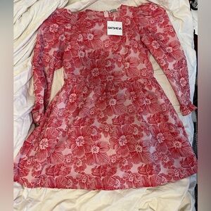 Batsheva sz 16 (street 12) Mini Prairie Dress Carmine Jacquard Red/Pink  NWT